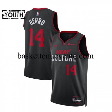 Maillot Basket Miami Heat Tyler Herro 14 2023-2024 Nike City Edition Noir Swingman - Enfant